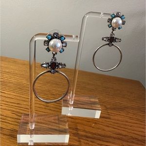 Pearl, turquoise and silver earrings